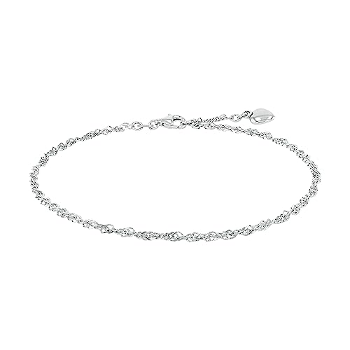 Amor Fußkette 925 Sterling Silber Damen Sommerschmuck, 25 cm, Silber, Herz, Kommt in Schmuck Geschenk Box, 9557912 von Amor