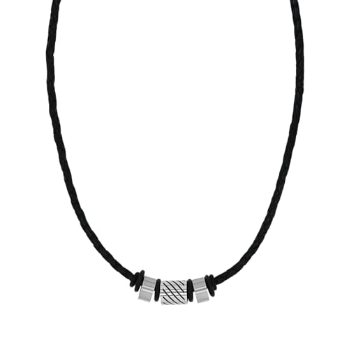 Amor Halsband Edelstahl Leder Herren Halsschmuck, 45 cm, Silber, Kommt in Schmuck Geschenk Box, 9367054 von Amor