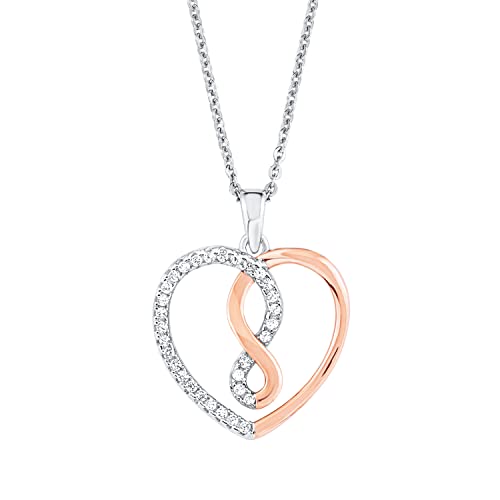 Amor Kette mit Anhänger 925 Sterling Silber Damen Halsschmuck, mit Zirkonia synth., 45 cm, Bicolor, Herz, Kommt in Schmuck Geschenk Box, 9270750 von Amor