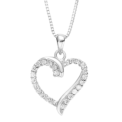 Amor Damen-Kette mit Anhänger Herz 925 Silber rhodiniert Zirkonia weiß 45 cm - 471411 von Amor
