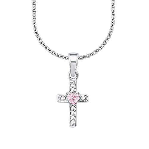 Amor Kette mit Anhänger 925 Sterling Silber Mädchen Kinder Halsschmuck, mit Zirkonia synth., 35+3 cm, Silber, Kreuz, Kommt in Schmuck Geschenk Box, 2021302 von Amor