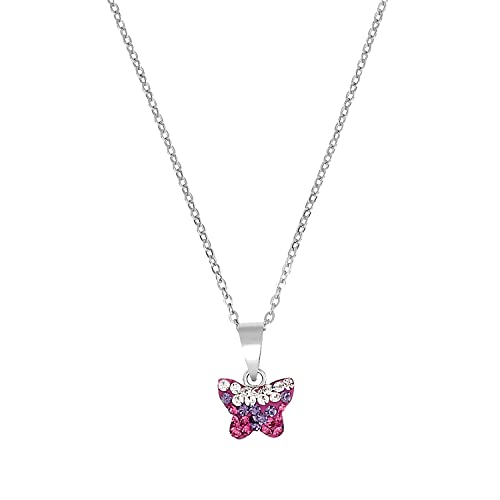 Amor Kette mit Anhänger 925 Sterling Silber Mädchen Kinder Sets, mit Preciosa, 35+3 cm, Silber, Schmetterling, Kommt in Schmuck Geschenk Box, 2021573 von Amor