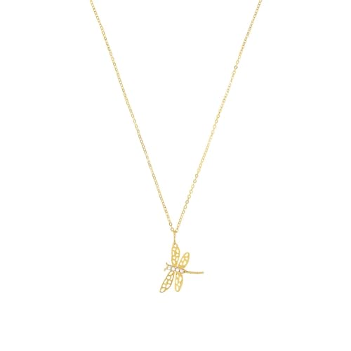 Amor Kette mit Anhänger Damen Halsschmuck, mit Zirkonia synth., 42 cm, Gold, Libelle, Kommt in Schmuck Geschenk Box, 2027666 von Amor