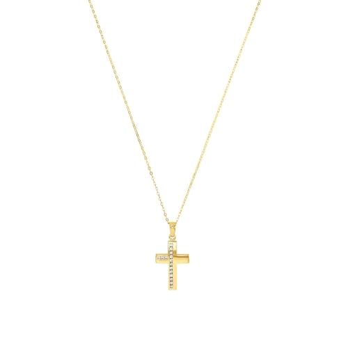 Amor Kette mit Anhänger Damen Halsschmuck, mit Zirkonia synth., 45 cm, Gold, Kreuz, Kommt in Schmuck Geschenk Box, 2014242 von Amor