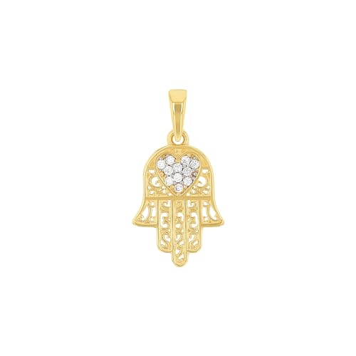 Amor Motivanhänger Damen Anhänger, mit Zirkonia synth., 2,1 cm, Gold, Hamsa Hand, Kommt in Schmuck Geschenk Box, 2028131 von Amor