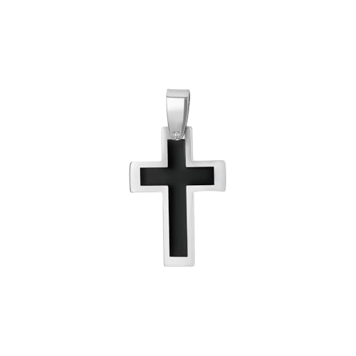 Amor Motivanhänger Edelstahl Herren Anhänger, 3,8 cm, Schwarz, Kreuz, Kommt in Schmuck Geschenk Box, 9378517 von Amor