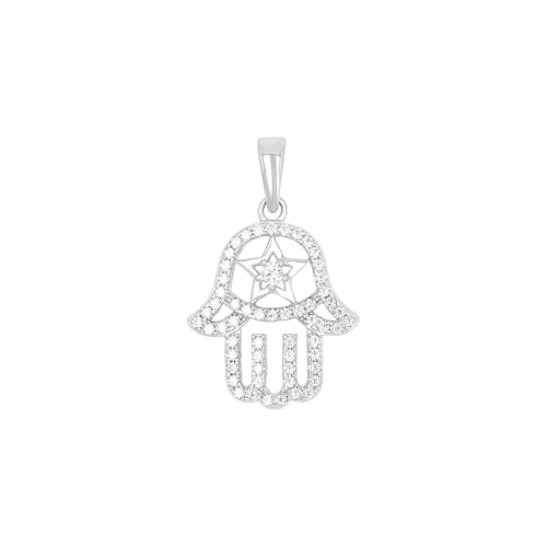 Amor Motivanhänger 925 Sterling Silber Damen Anhänger, mit Zirkonia synth., 2,3 cm, Silber, Hamsa Hand, Kommt in Schmuck Geschenk Box, 2017647 von Amor