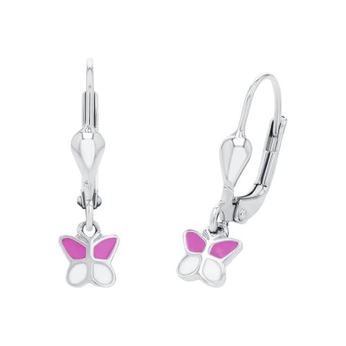 Amor Ohrhänger 925 Sterling Silber Mädchen Kinder Ohrschmuck, 2 cm, Pink, Schmetterling, Kommt in Schmuck Geschenk Box, 9211180 von Amor