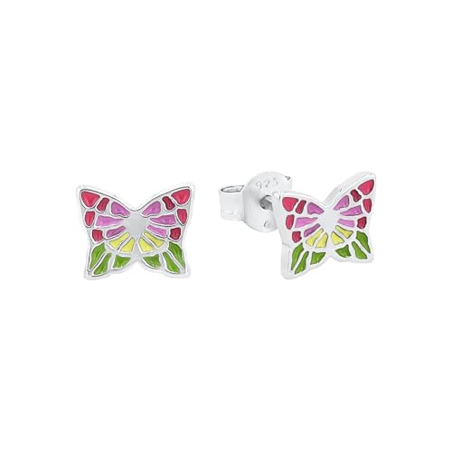 Amor Ohrstecker 925 Sterling Silber Mädchen Kinder Ohrschmuck, 0,6 cm, Multicolor, Schmetterling, Kommt in Schmuck Geschenk Box, 2021352 von Amor