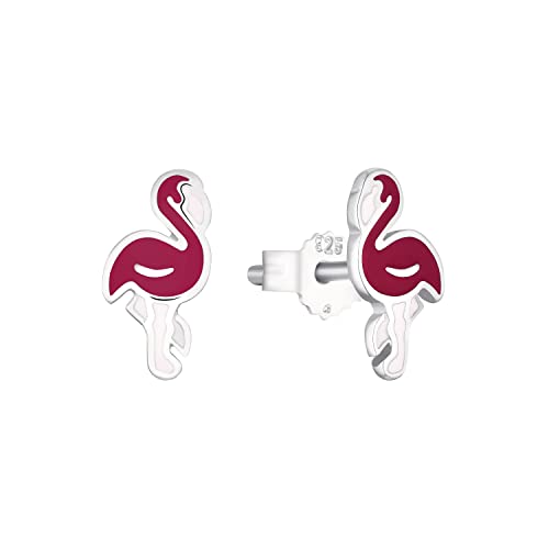 Amor Ohrstecker 925 Sterling Silber Mädchen Kinder Ohrschmuck, 1 cm, Silber, Flamingo, Kommt in Schmuck Geschenk Box, 2027915 von Amor