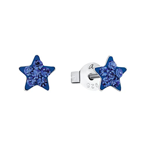 Amor Ohrstecker 925 Sterling Silber Mädchen Kinder Ohrschmuck, mit Kristallglas, 0,6 cm, Silber, Stern, Kommt in Schmuck Geschenk Box, 9209873 von Amor