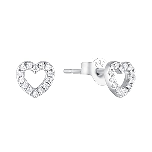 Amor Ohrstecker 925 Sterling Silber Mädchen Kinder Ohrschmuck, mit Zirkonia synth., 0,4 cm, Silber, Herz, Kommt in Schmuck Geschenk Box, 2028107 von Amor