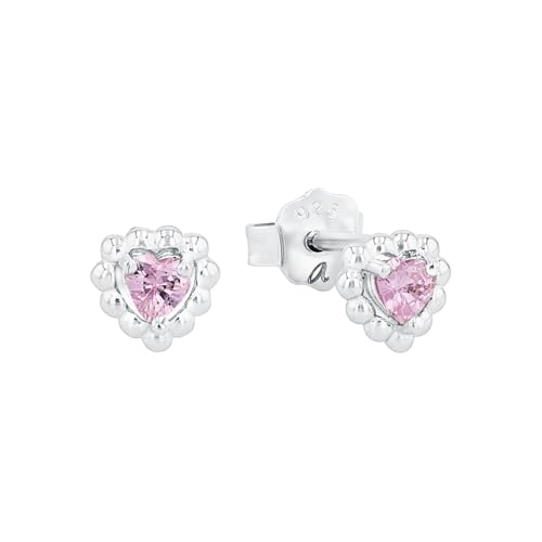 Amor Ohrstecker 925 Sterling Silber Mädchen Kinder Ohrschmuck, mit Zirkonia synth., 0,6 cm, Rosa, Herz, Kommt in Schmuck Geschenk Box, 2021294 von Amor