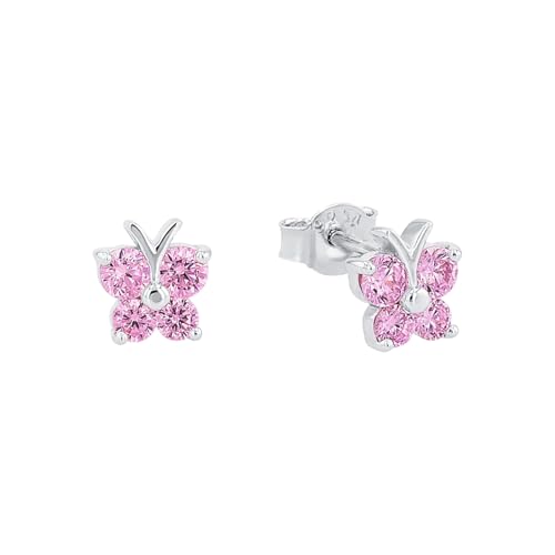 Amor Ohrstecker 925 Sterling Silber Mädchen Kinder Ohrschmuck, mit Zirkonia synth., 0,7 cm, Rosa, Schmetterling, Kommt in Schmuck Geschenk Box, 9210015 von Amor