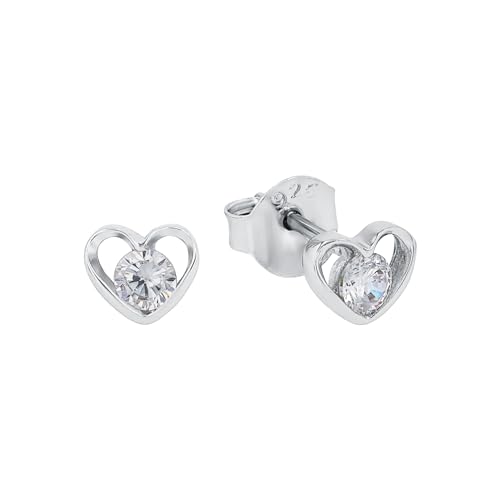 Amor Ohrstecker 925 Sterling Silber Damen Ohrschmuck, mit Zirkonia synth., 0,5 cm, Silber, Herz, Kommt in Schmuck Geschenk Box, 2022995 von Amor