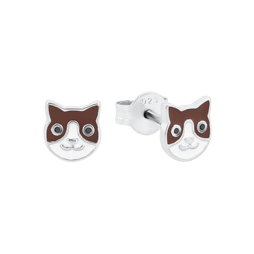 Amor Ohrstecker 925 Sterling Silber Mädchen Kinder Ohrschmuck, 0,6 cm, Braun, Katze, Kommt in Schmuck Geschenk Box, 2021337 von Amor