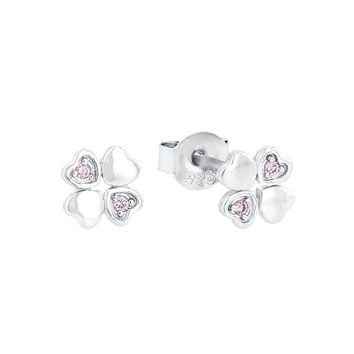 Amor Ohrstecker 925 Sterling Silber Mädchen Kinder Ohrschmuck, mit Zirkonia synth., 0,6 cm, Rosa, Kleeblatt, Kommt in Schmuck Geschenk Box, 2021275 von Amor