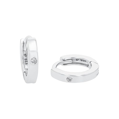 Amor Creolen 925 Sterling Silber Damen Ohrschmuck, mit Zirkonia synth., 1 cm, Silber, Kommt in Schmuck Geschenk Box, 9058112 von Amor