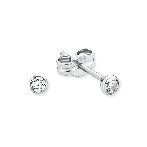 Amor Damen-Ohrstecker rund glänzend 3 mm 925 Silber rhodiniert Zirkonia weiß - 20893 von Amor