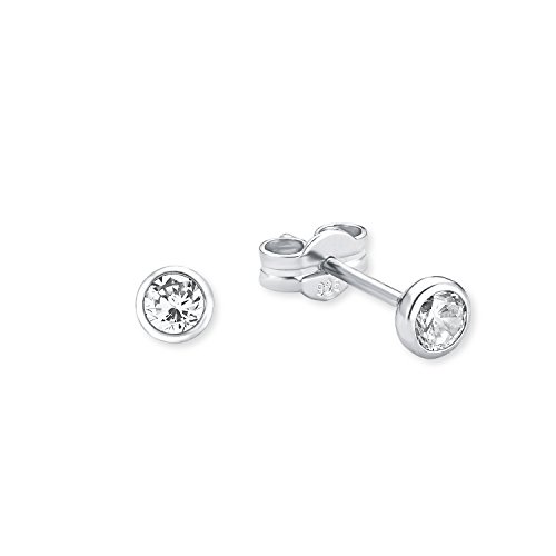 amor Damen-Ohrstecker rund glänzend 4 mm 925 Silber rhodiniert Zirkonia weiß - 20886 von Amor