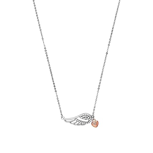 Amor Kette mit Anhänger 925 Sterling Silber Damen Halsschmuck, mit Zirkonia synth., 42+3 cm, Bicolor, Flügel, Kommt in Schmuck Geschenk Box, 9271047 von Amor