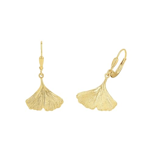 Amor Ohrhänger Damen Ohrschmuck, 3,2 cm, Gold, Ginkgoblatt, Kommt in Schmuck Geschenk Box, 2014011 von Amor