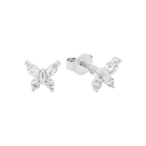 Amor Ohrstecker 925 Sterling Silber Mädchen Kinder Ohrschmuck, mit Zirkonia synth., 1,1 cm, Silber, Schmetterling, Kommt in Schmuck Geschenk Box, 2023015 von Amor