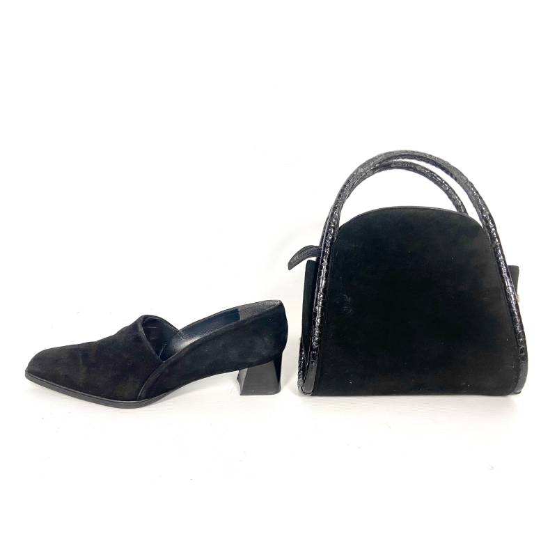 Vintage Stuart Weizmann Kleine Tasche Und Hofschuhe Set. Schwarze Wildleder Handtasche Schuhe. Taschen - Blockabsatz Pumps 6Uk 39Eu von amoriabridle