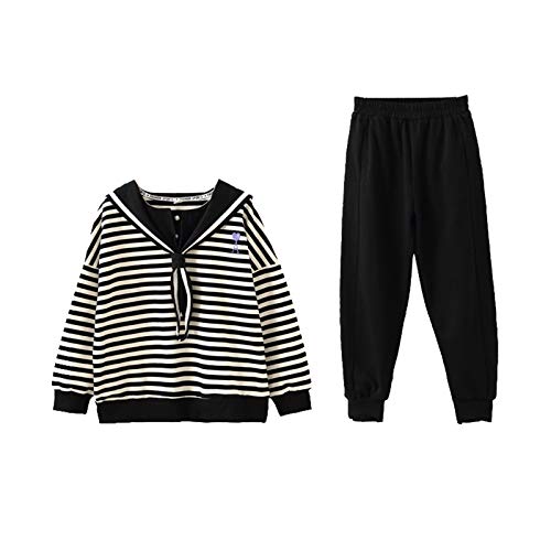 amropi 2PCS Mädchen Outfits Langarm Streifen Tops + Lange Hosen Sweatshirt Pullover for 4-15 Jahre alt (Marine-Weiß,7-8Jahre) von amropi