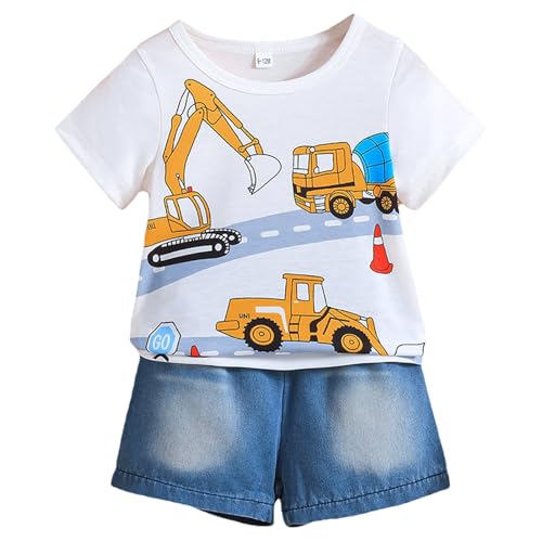 amropi Baby Jungen Dinosaurier Outfits Kurzarm T-Shirt und Jeans Shorts Sommer 2 Stück Bekleidungsset 18-24 Monate,Weißes Auto von amropi
