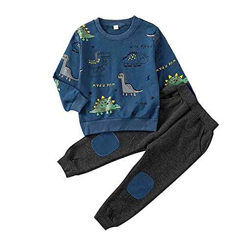 amropi Baby Jungen Dinosaurier Sweatshirts Langarm und Jogging Hose Outfit Kleidung Set Blau Schwarz, 1-2 Jahre von amropi