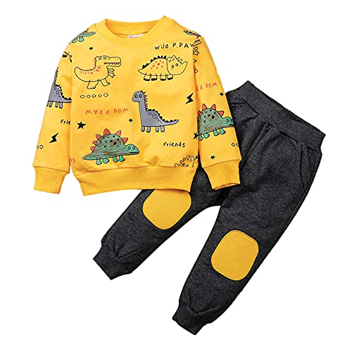 amropi Baby Jungen Dinosaurier Sweatshirts Langarm und Jogging Hose Outfit Kleidung Set Gelb Schwarz, 5-6 Jahre von amropi