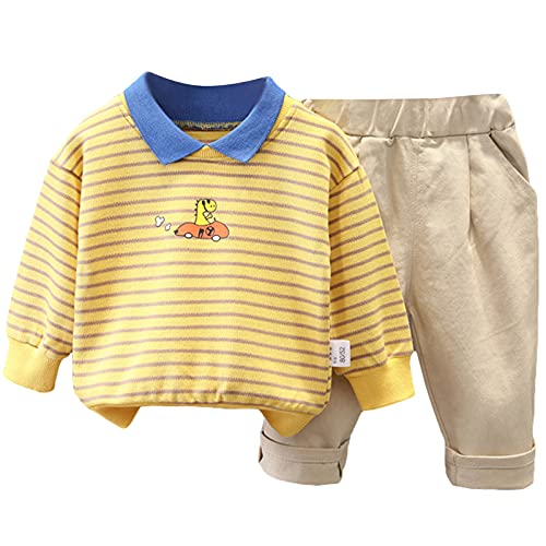 amropi Baby Jungen Gestreift Kleidung Langarm Pullover Sweatshirts und Hose Babykleidung Set Gelb Khaki, 6-12 Monate von amropi