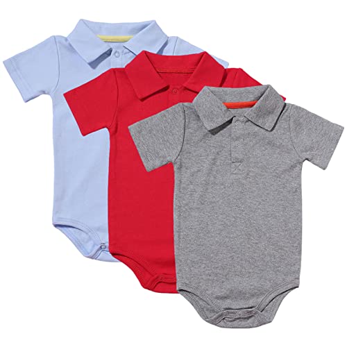 amropi Baby Jungen Kurzarm Body Baumwolle Neugeborene Sommer Wickelbody 3er Pack 0-3 Monate,Blau/Rot/Grau von amropi