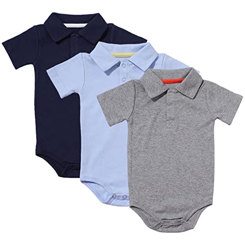 amropi Baby Jungen Kurzarm Body Baumwolle Neugeborene Sommer Wickelbody 3er Pack 12-18 Monate,Marine/Blau/Grau von amropi