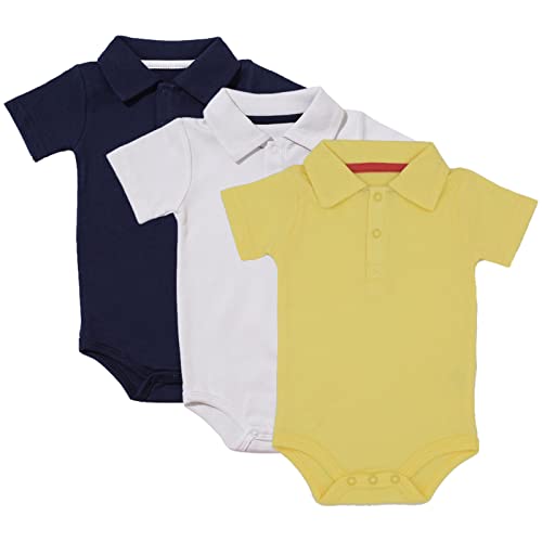 amropi Baby Jungen Kurzarm Body Baumwolle Neugeborene Sommer Wickelbody 3er Pack 12-18 Monate,Marine/Weiß/Gelb von amropi