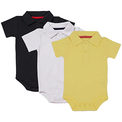 amropi Baby Jungen Kurzarm Body Baumwolle Neugeborene Sommer Wickelbody 3er Pack 12-18 Monate,Schwarz/Weiß/Gelb von amropi