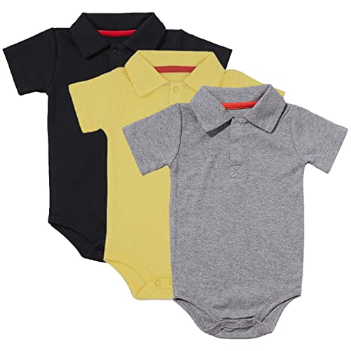 amropi Baby Jungen Kurzarm Body Baumwolle Neugeborene Sommer Wickelbody 3er Pack 9-12 Monate,Schwarz/Grau/Gelb von amropi