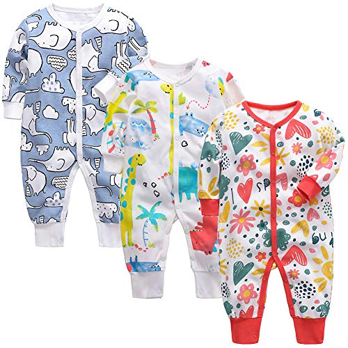 amropi Baby Jungen Strampler Baumwolle Pyjamas 3er-Pack Schlafanzug Schlafstrampler Overalls 12-18 Monate,Blau/Gelb/Rot von amropi