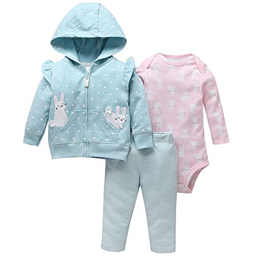 amropi Baby Mädchen Bekleidungssets Langarm Kleidung Set Hoodie Mäntel + Strampler Tops + Hosen 3 Stück Warme Outfits (Minzgrün,9-12 Monate) von amropi