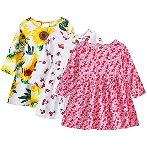 amropi Baby Mädchen Geblümt 3er Pack Kleider Sommerkleid Langarm Baumwolle Kleid Stil Einer,12-18 Monate von amropi