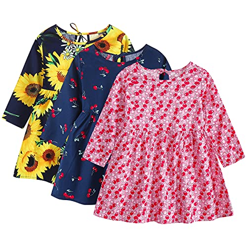 amropi Baby Mädchen Geblümt 3er Pack Kleider Sommerkleid Langarm Baumwolle Kleid Stil Zwei,9-12 Monate von amropi