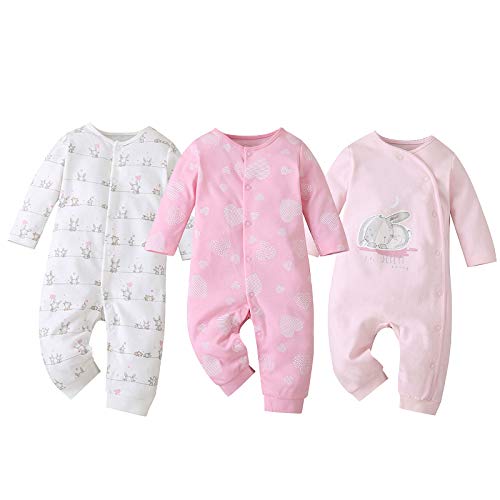 amropi Baby Mädchen Jungen Strampler 3er-Pack Baumwolle Schlafanzug Schlafstrampler 0-3 Monate,Rot/Rosa/Weiß von amropi