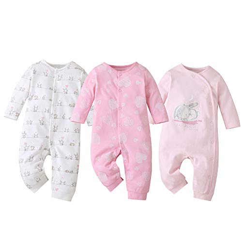 amropi Baby Mädchen Jungen Strampler 3er-Pack Baumwolle Jumpsuit Langarm Overalls 6-9 Monate,Rot/Rosa/Weiß von amropi