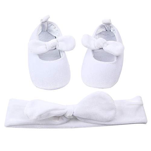 amropi Baby Mädchen Lauflernschuhe mit Haarband Krabbelschuhe Kleinkind Taufe Prinzessin Ballerina Schuhe (Weiß, 0-6 Monate) von amropi