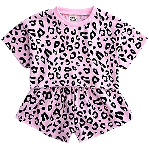 amropi Baby Mädchen Leopard Kurzarm T-Shirt + Kurze Hosen Set 2 Stück Sommer Kleidung Rosa, 3-4 Jahre von amropi