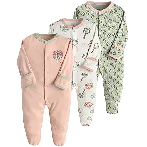amropi Baby Mädchen Schlafstrampler 3er Pack Jungen Pyjamas Baumwolle Overalls Strampler 0-3 Monate,Rosa Weiß Grün von amropi