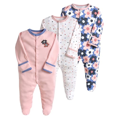 amropi Baby Mädchen Schlafstrampler 3er Pack Jungen Pyjamas Baumwolle Overalls Strampler 0-3 Monate,Stil03 von amropi