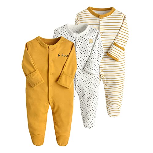 amropi Baby Mädchen Jumpsuit 3er Pack Baumwolle Overalls Langarm Strampler für Jungen Neugborenen 6-9 Monate,Gelb Weiß Punkt von amropi