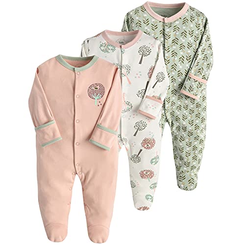 amropi Baby Mädchen Schlafstrampler 3er Pack Jungen Pyjamas Baumwolle Overalls Strampler 6-9 Monate,Rosa Weiß Grün von amropi